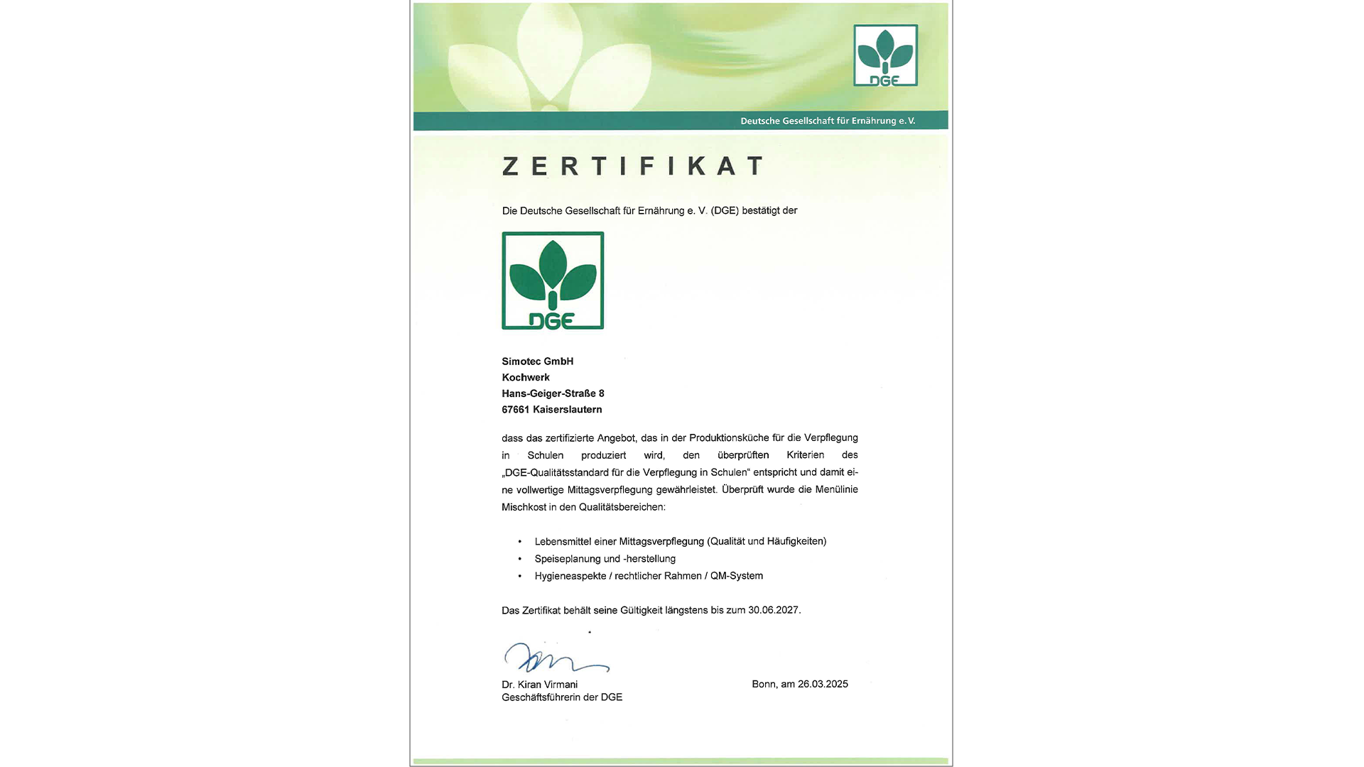 DGE Certificate School DGE Certificate School