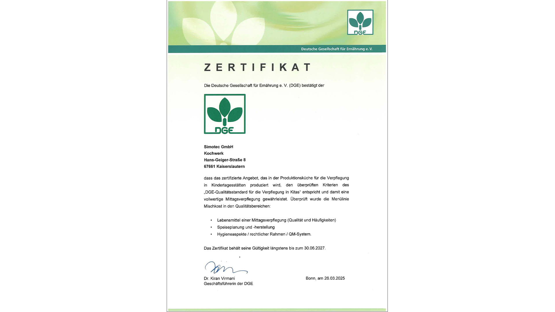 DGE Certificate Kindergarten DGE Certificate Kindergarten